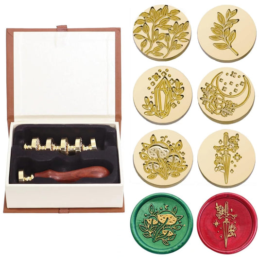 SWANGSA Wax Seal Stamp Set, Vintage 6 Pieces Flower Plant Pattern Sealing Wax Stamp Heads and 1 Wooden Handle for Wedding Greeting Cards Gift (Botanical Set)