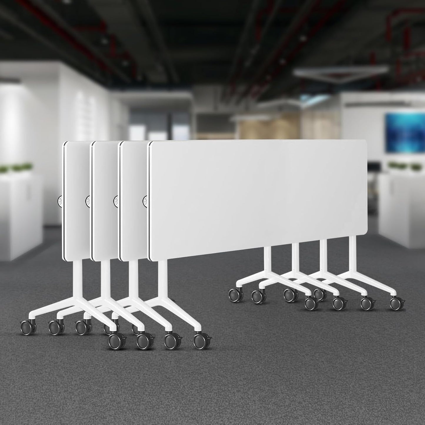 Folding Conference Room Tables 6 Pack, Foldable Modern Mobile Meeting Table Desk Training Table 6FT Large Rolling OfficeTable for Conference Training Classroom (4, 55" * 23.6" * 29.5")