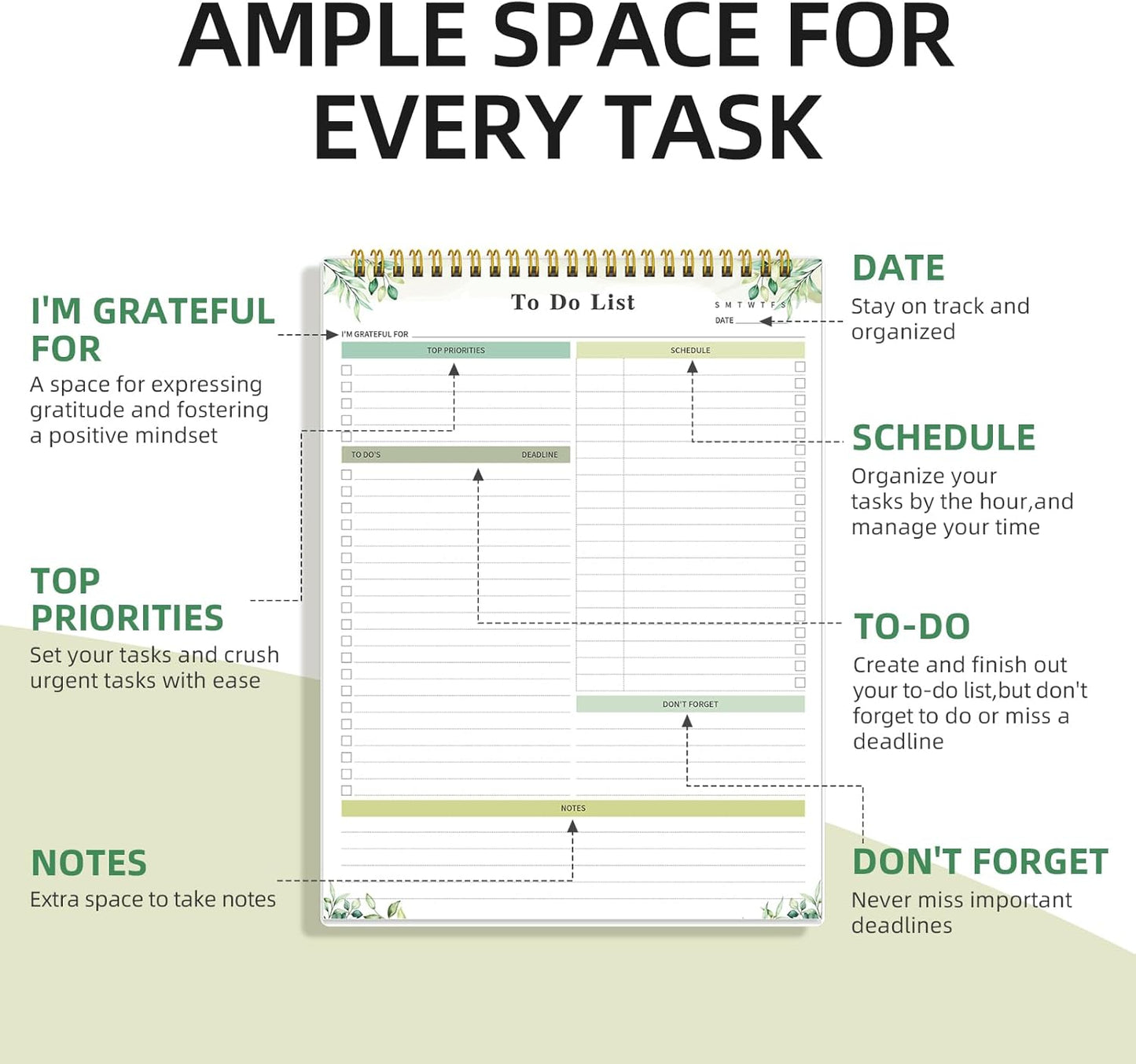 To Do List Notepad Undated, Daily To Do List Notebook (8.5"x 11") Spiral Daily Task Hourly Schedule Planning Pad with Checklist Suitable for Office, Home and School 104 Pages