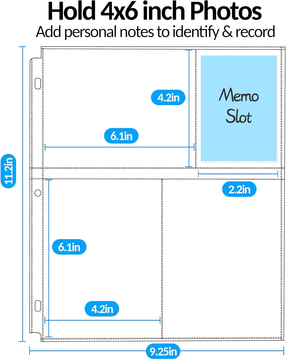 60 Pack 4x6 Photo Sleeves for 3 Ring Binder - Clear Archival Photo Protector Sleeves, Acid Free Plastic, 8.5x11