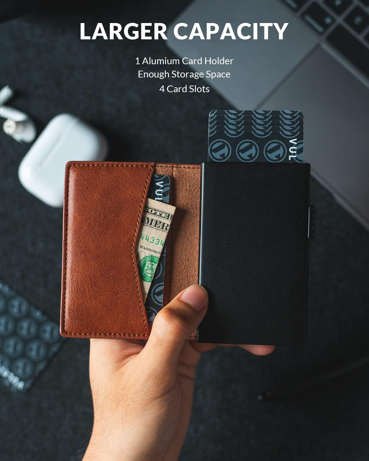 VULKIT Men's Slim Wallet Pop Up Card Holder RFID Blocking Metal Wallet Minimalist Design Holds Up to 11 Cards