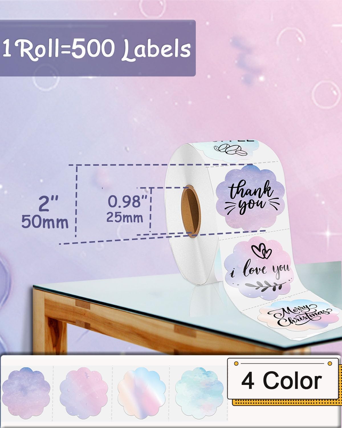 2''×2‘’ Flower Thermal Sticker Labels, Self-Adhesive 2 Inch Round Direct Thermal Labels, Multi-Purpose Sticker Label for DIY Logo Design,Name Tag,QR Code, 500 pcs/1 Roll, Starry Sky