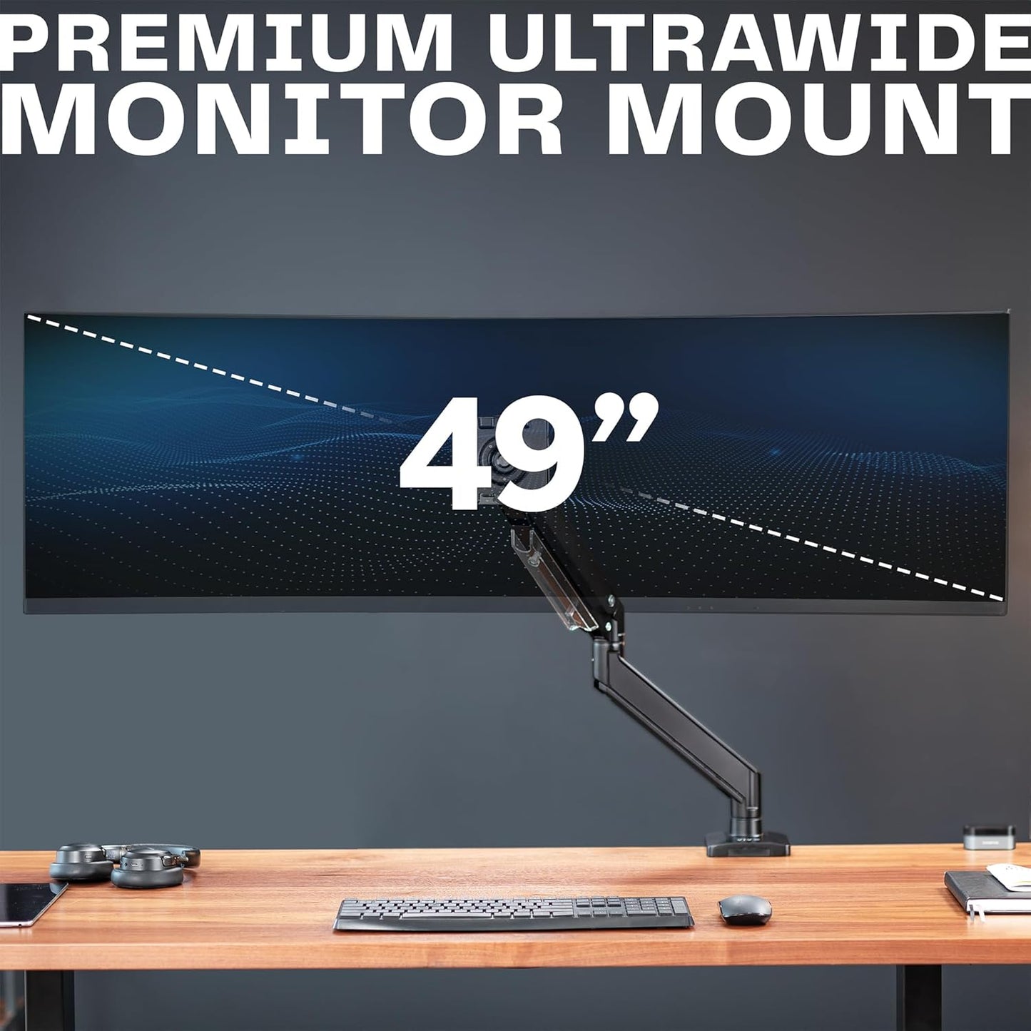 VIVO Premium Aluminum Monitor Arm for Ultrawide Screens up to 49 inches and 33 lbs, Heavy Duty Single Desk Mount, Pneumatic Height, Max VESA 100x100, Black, STAND-V101G1