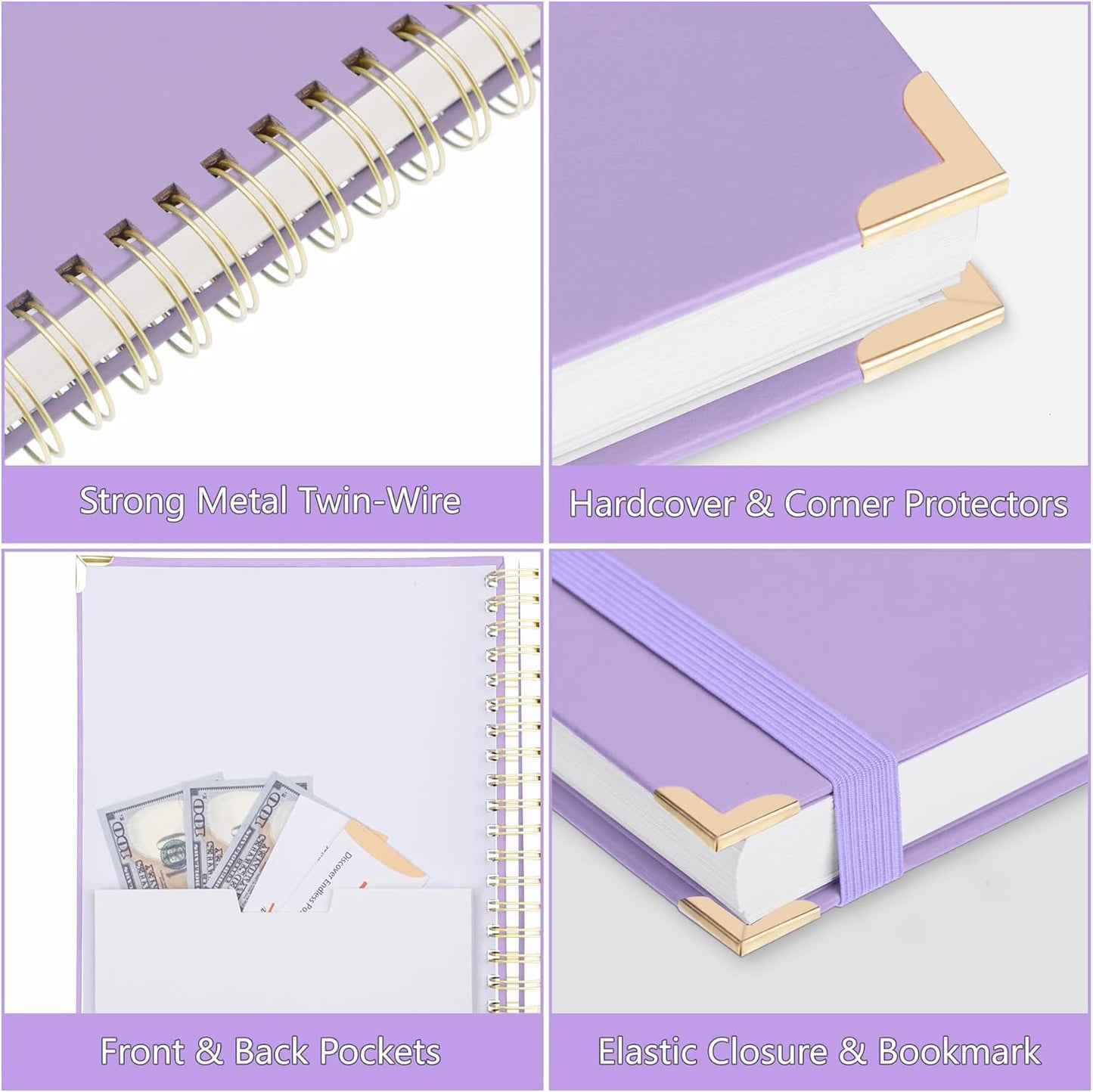 HAUTOCO Spiral Notebook, B5 Purple Hardcover Leather Notebooks, College Ruled Notebook with 320 Pages, 100 GSM Paper, 7"x 9.7" Lined Journaling Notebooks for Girls Women Work School Office