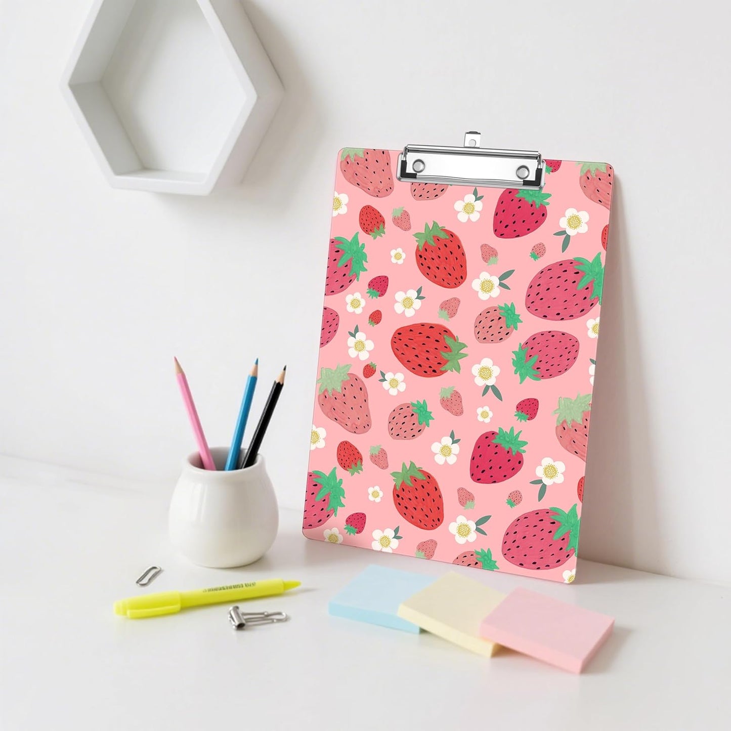 Cute Strawberry Plastic Clipboards,Decorative Plastic Acrylic Clipboard for Teacher Social Worker Students Office Supplies 8 * 12