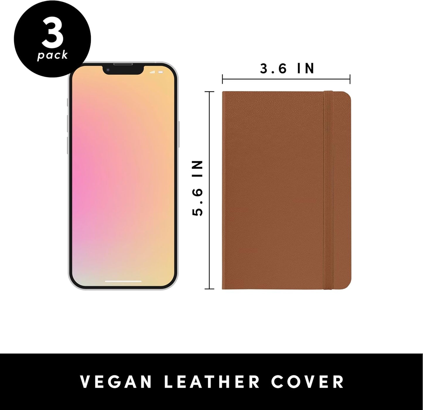 PAPERAGE Lined Pocket Journal Notebook, 3 Pack, (Dark Green, Cognac, Navy), 160 Pages, Small, 3.6 inches x 5.6 inches - 100 gsm Thick Paper, Hardcover