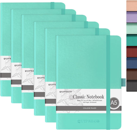 Hardcover Lined Bullet Dotted Journal Notebook, A5 140 192 Pages 100 120Gsm Paper College ruled for School,Work,Travel,and Daily Planning，5.7''*8.3'' (6, Light Green, A5 Lined)