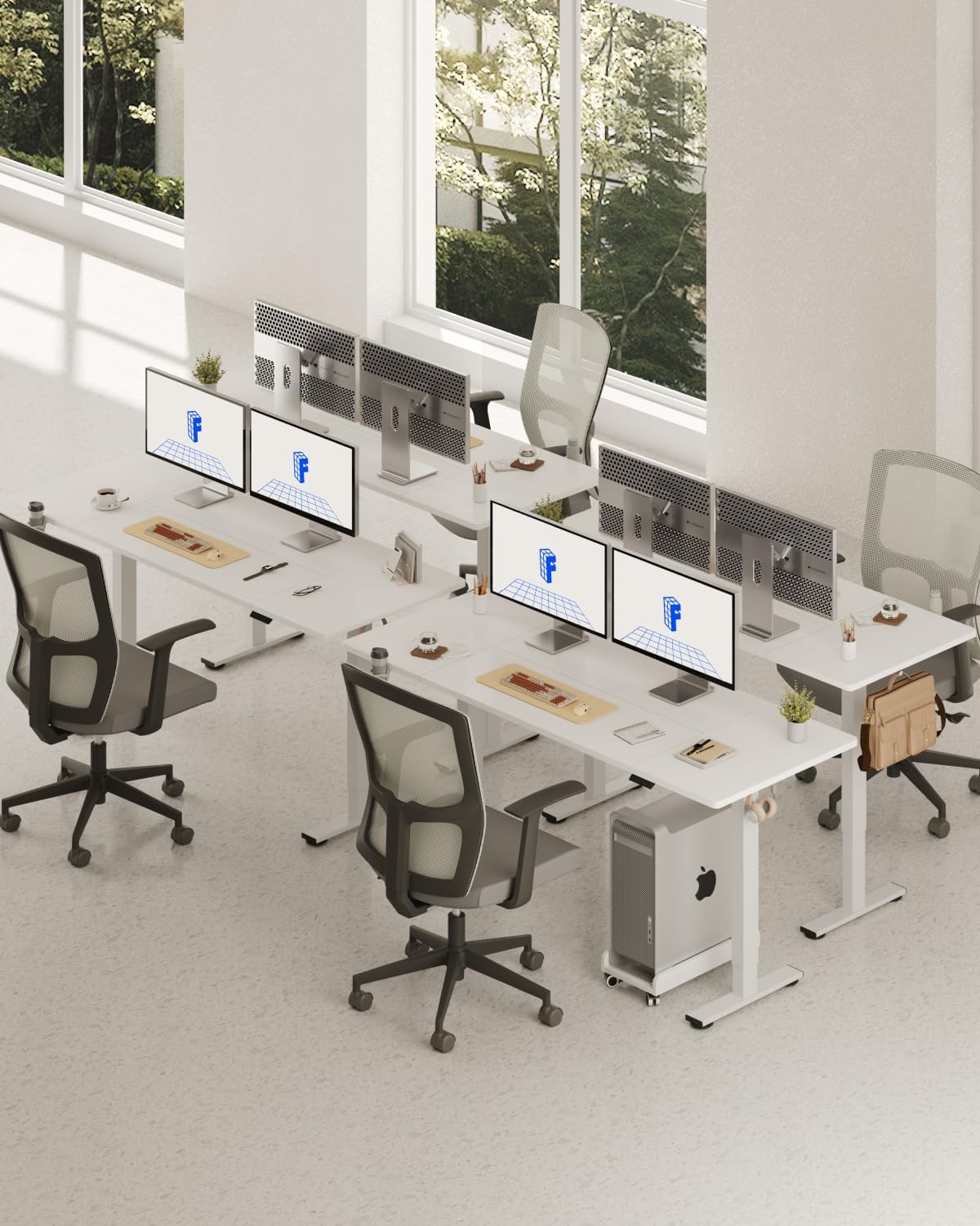 FLEXISPOT 79 x 32 Inch Large Standing Desk, Stand Up Desk with Splice Board, Rising Desks for Home Office, Office Desk with Cup Holder and Headphone Hook (White Frame + White Top, 2 Packages)