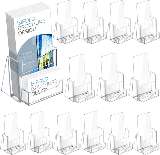 Wenqik Acrylic Brochure Holder with Business Card 4.1 Inch Rack Card Holder Pamphlet Display Stand Organizer for Menu Flyer Magazine Office Booklets(14 Pcs)