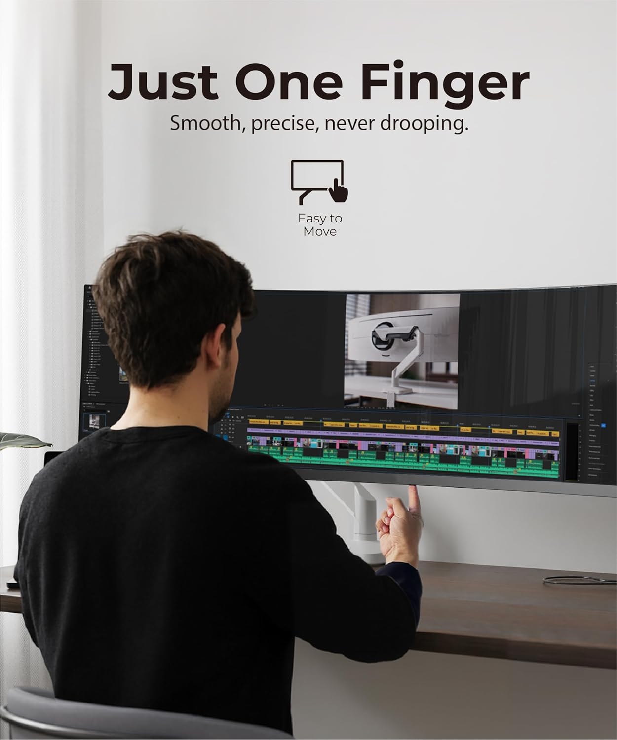 Heavy Duty Monitor Arm Desk Mount for 34-49 Inch Ultrawide Curved Monitors, Supports 14-38 lbs, Gas Spring Ergonomic Full Motion with Cable Management, Red Dot Design Awarded, White