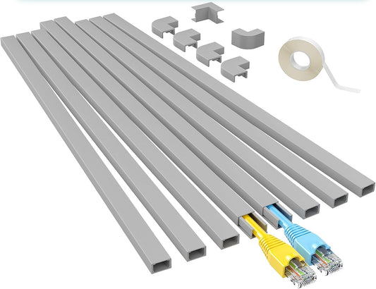 Yecaye 125in Grey Cord Hider, One-Cord Channel Cord Cover on Wall, Cable Management Kit, Wire Covers for Cords, Cable Raceway, W0.59in H0.4in, Grey