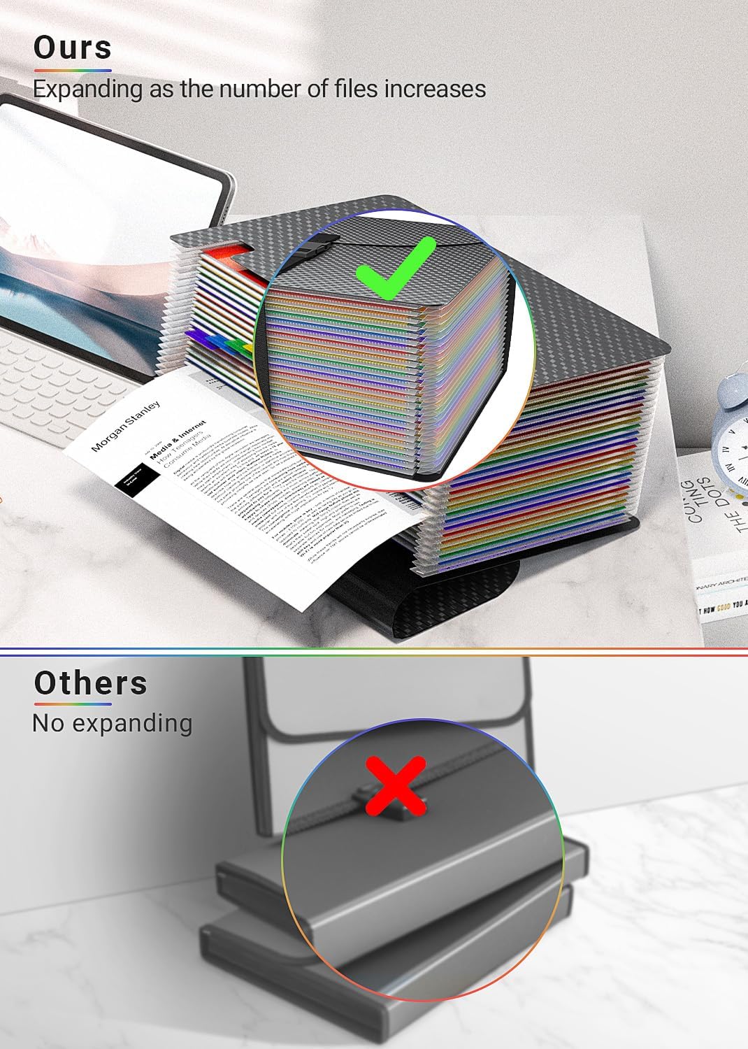 25 Pockets Expanding File Folders,Accordion File Organizer with Handle,Portable Filing Box,Expandable File Folder,Adjustable Support Strap,Colored Tabs.Papers Bills Documents Organizer,A4/Letter Size