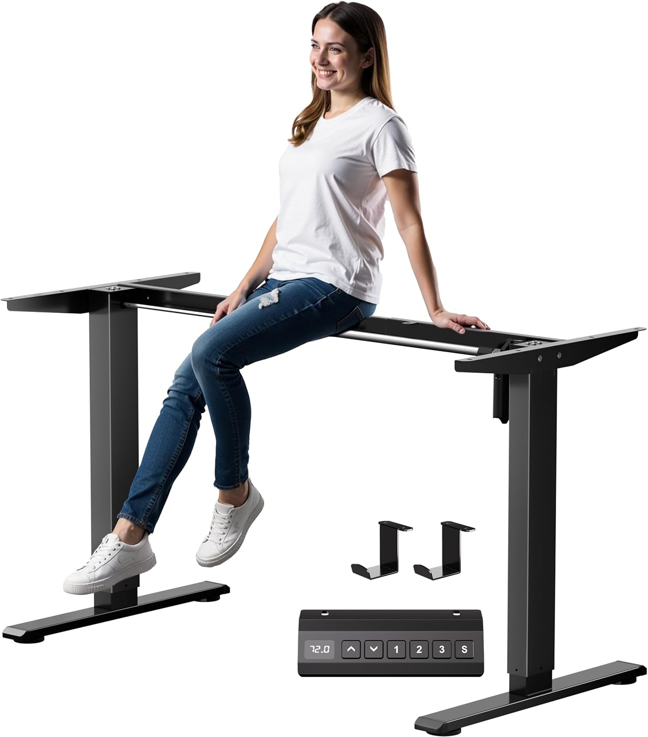 Electric Standing Desk Frame, Height Adjustable Table Legs with 3 Memory Controller,Up to 47.2",Ergonomic Stand Up Desk Base Workstation for Home Office, Black Frame Only
