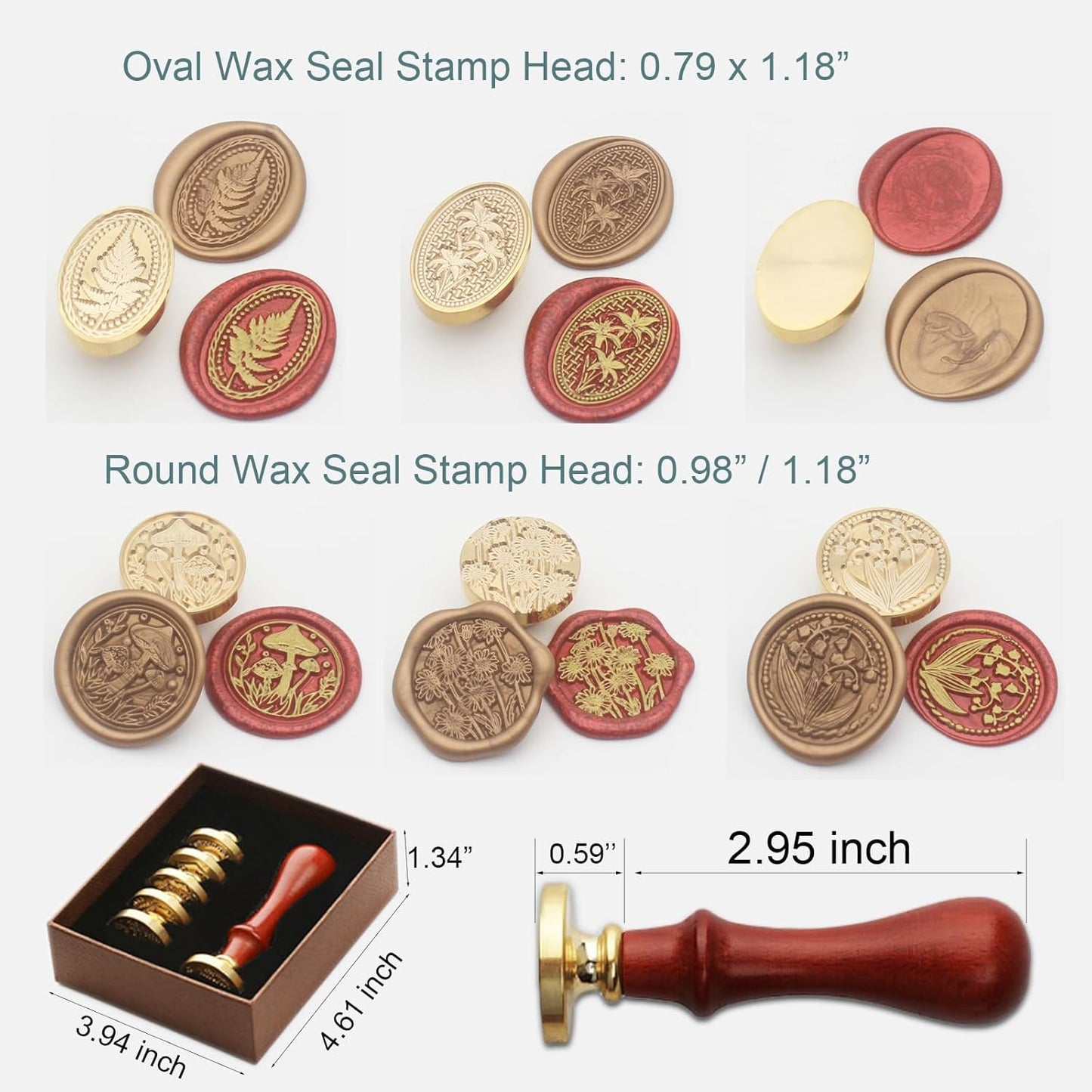 Wax Seal Stamp Kit, 6 Pcs Wax Seal Stamp Head 1 Wooden Hilt Letter Wax Seal Kit, Sealing Wax Stamp Seal Set Include Lily/Daisy/Mushroom/Oval Blank Envelope Sealing Wax Stamps for Wedding Invitation