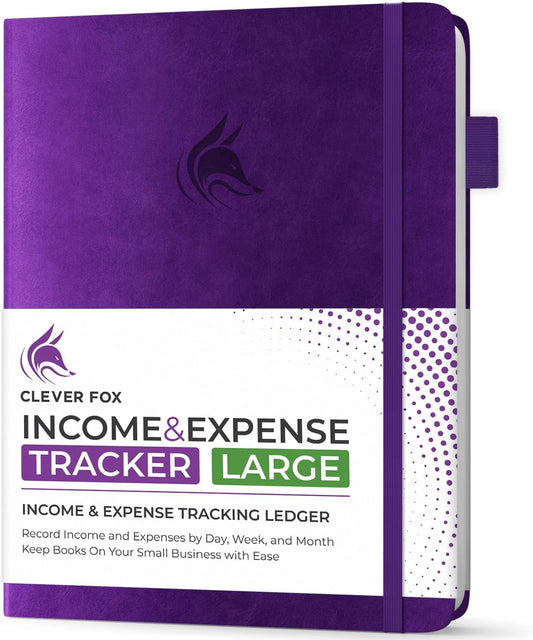 Clever Fox Income & Expense Tracker Large – Accounting & Bookkeeping Ledger Book for Small Business – 2-Year Record Notebook, A4 (Purple)
