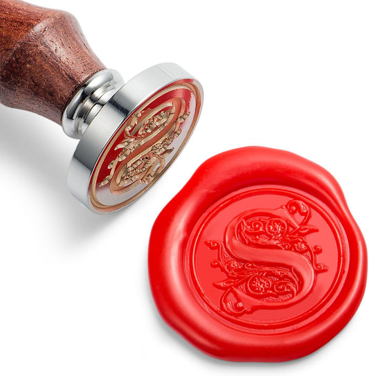 Mceal Wax Seal Stamp, Large Seal 1 1/5"(30mm) Dia, Silver Brass Head with Wooden Handle, Regal Letter A to Z Series (Letter S)
