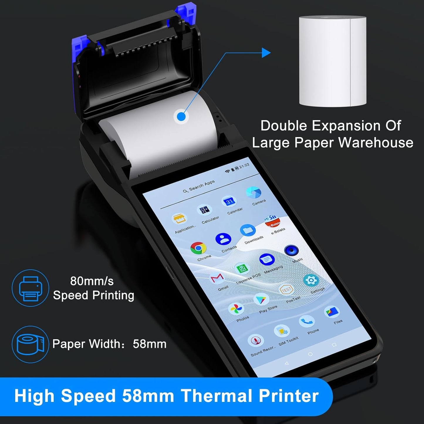 symcode POS PDA Mobile POS Machine Terminal Thermal Receipt Printer 5.99" High Resolution and Clear Touch Screen Handheld PDA Printer Android 8.1 OS Built-in Google Play and NFC
