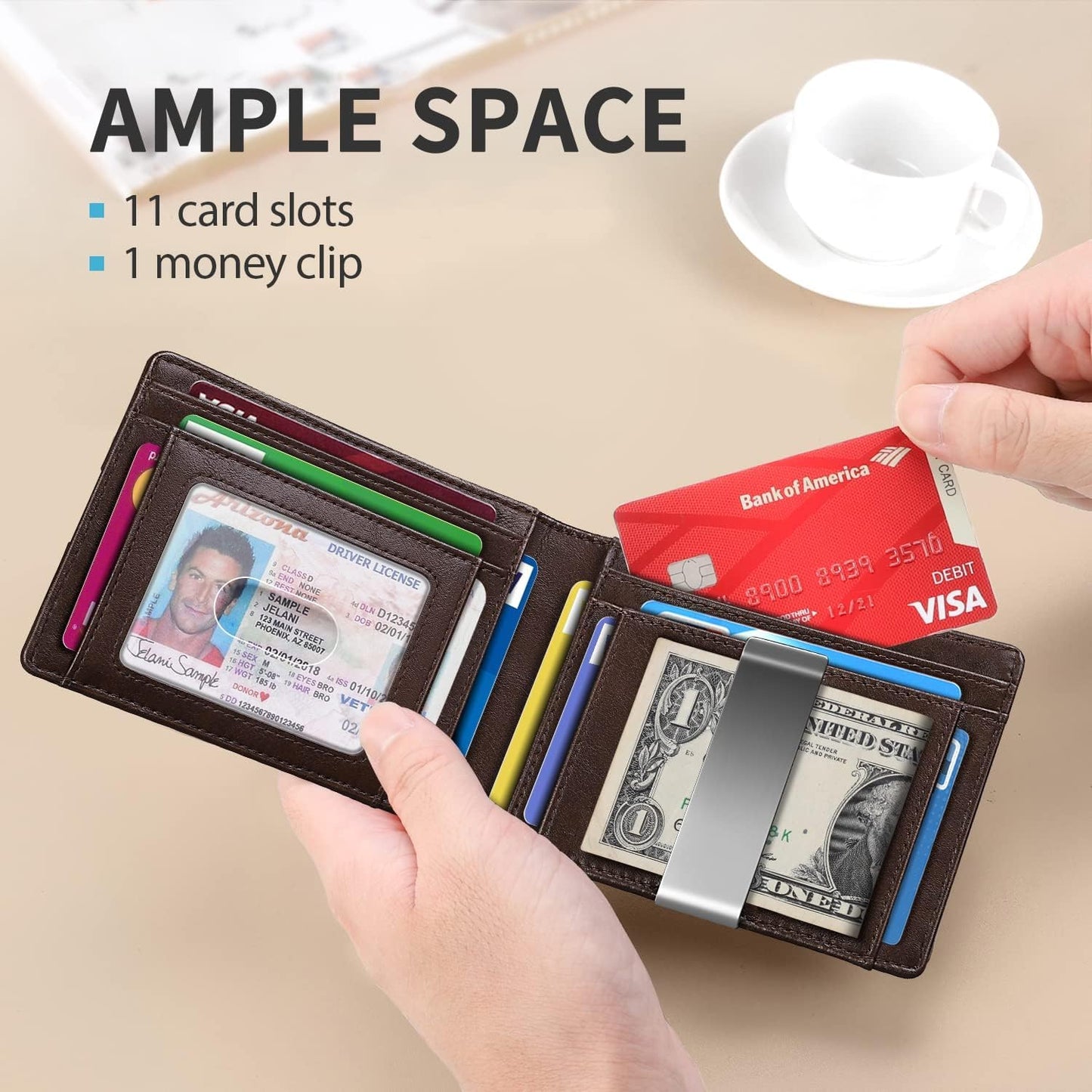 RUNBOX Money Clip Slim Wallets for Men RFID Blocking 11 Card Holder Minimalist Small Leather Bifold Men's Front Pocket Wallet Gift Box