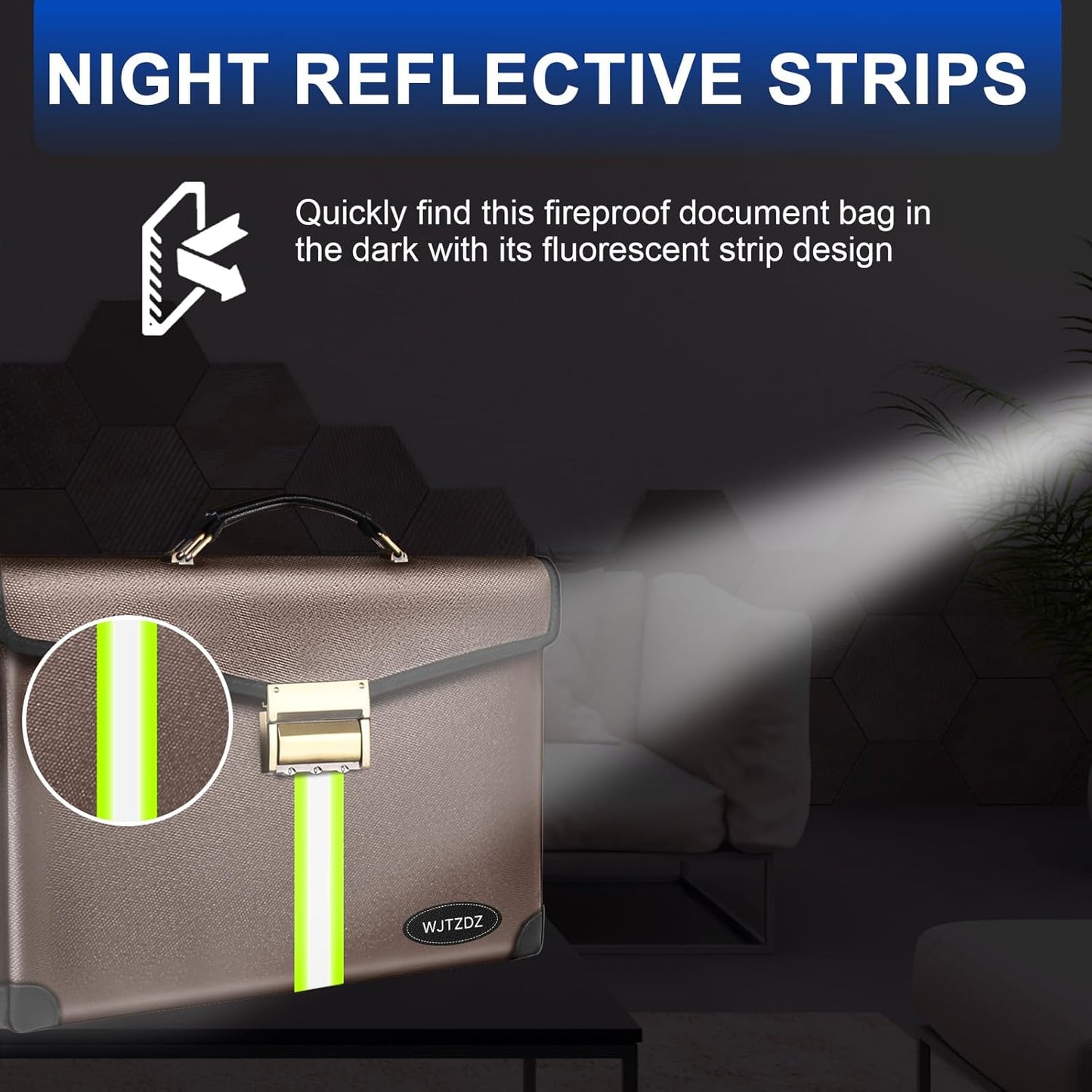 6500°F Fireproof Document Bag with Lock,Upgraded Large Capacity Fireproof/Waterproof Money Bag with Zipper/Reflective Strip,Storage Pouch for A4 Letter Size Document,Cash,Cell Phone,Passport