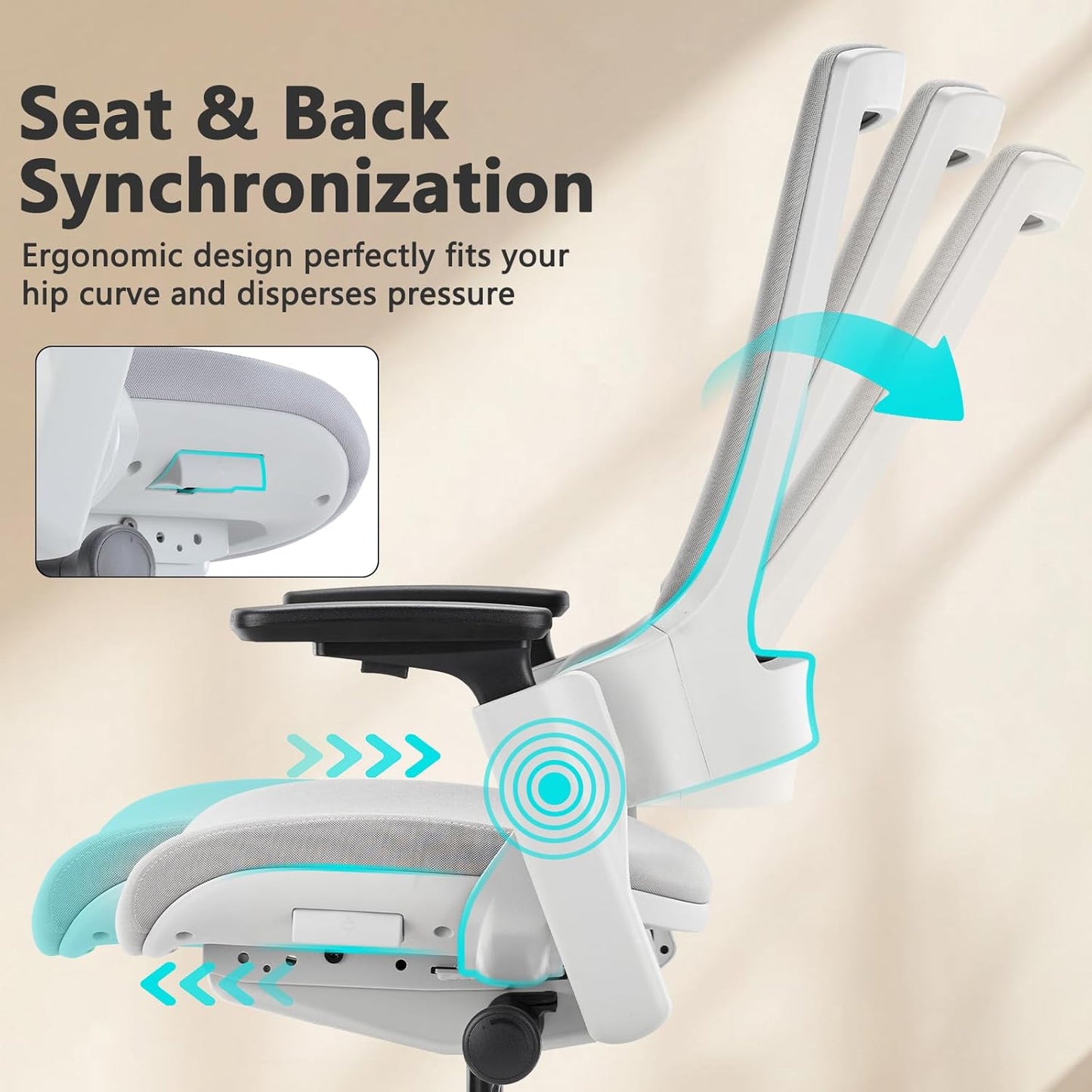 CLATINA Office Chair Swivel Executive Chair, Adjustable Ergonomic Computer Chair with 3D Armrest and Lumbar Support, Fabric Backrest Task Chair for Home Office Conference Room