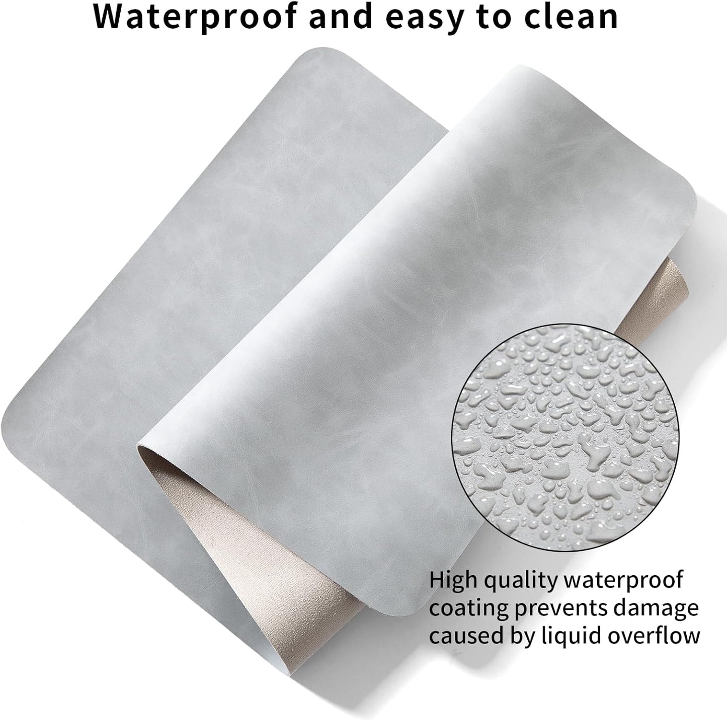 Crazy Horse Leather Desk Mat Large Mouse Pad Laptop Computer Desk Pad Protector Non-Slip Waterproof Table Blotter Desktop Writing Pad for Office and Home (Light Grey, 80x40cm)