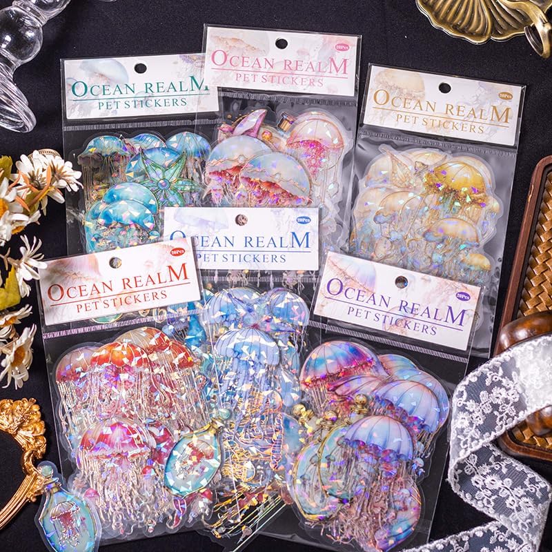 Alideco 120pcs Scrapbook Stickers Shelllight Sea Animals Scrapbooking Junk Journal Crafts Embelishment Decoration Diary Stickers (haiyangzhijing)