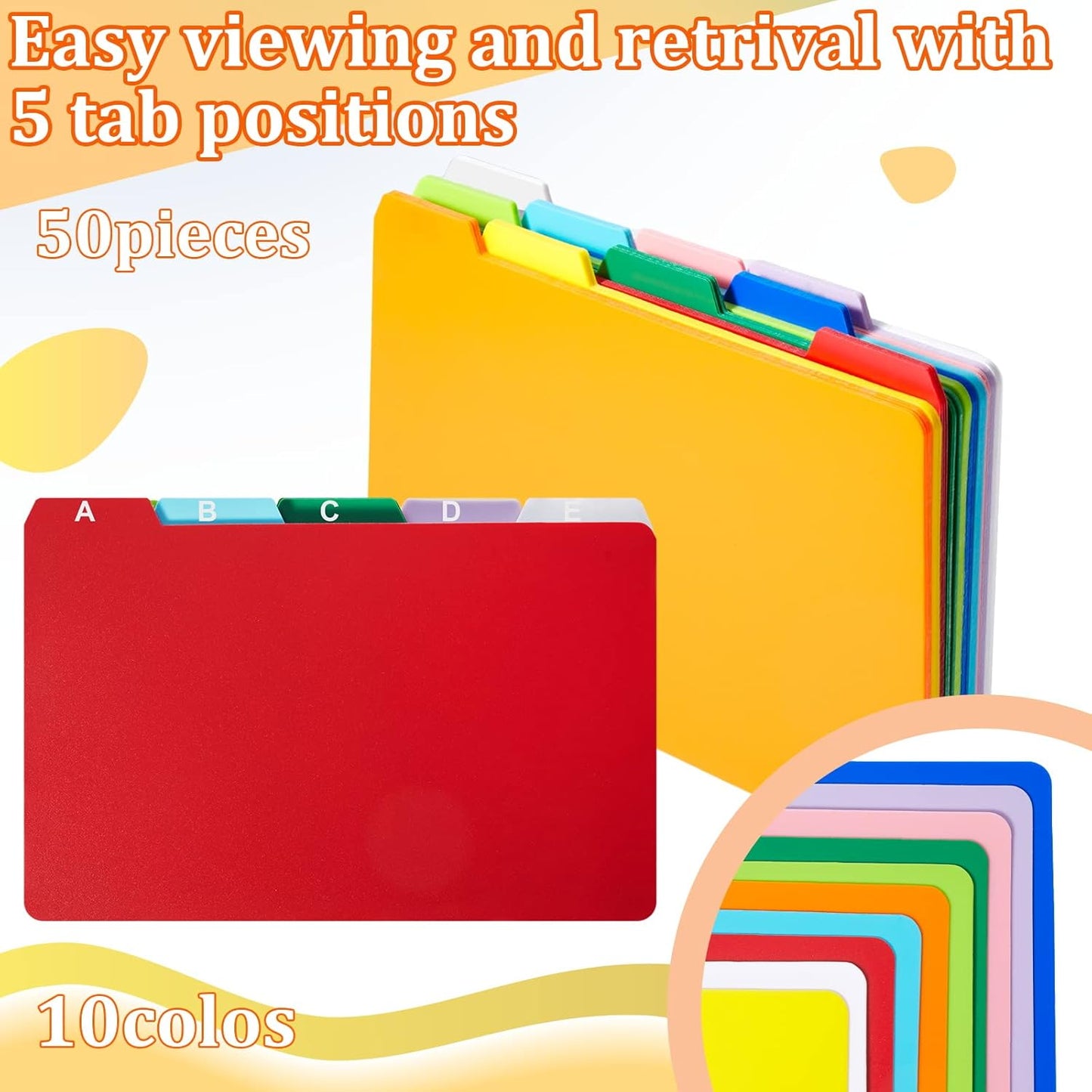 Lewtemi 50 Pcs Index Card Dividers 5 x 8 Inch Index Card Dividers with Tabs Guides with 2 Pcs Alphabet Number Stickers for Office Recipe Business (Multi Color)