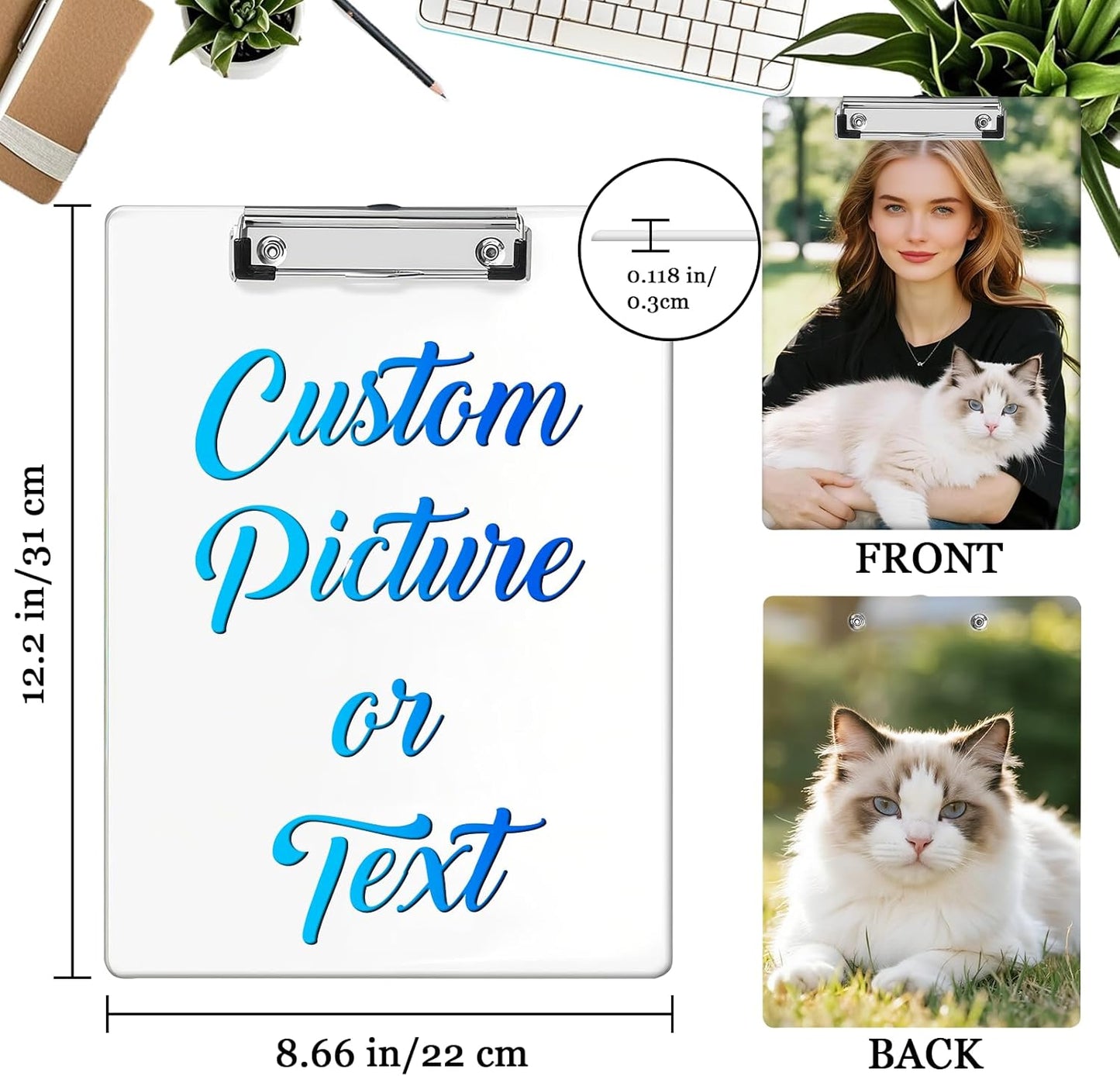 Custom Acrylic Clipboard with Name Logo Personalized Decorative Clipboard for Kids Women Men Custom Gift for Teachers Nurses Coaches Office