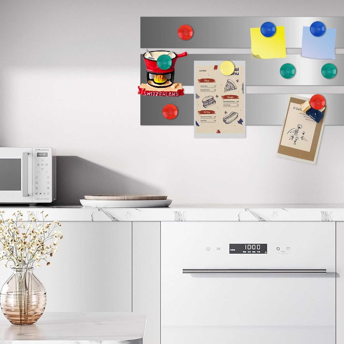 Self Adhesive Backing Metal Strip for Magnets, Flexible Ferrous Memo Tapes Roll for Bulletin Boards in Studio, Office, School (Glossy Silver, 118''L x 3.15''W, Contains 40 Magnets)