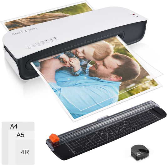 Laminator, A4 Laminater Machine, 9 Inch Thermal Laminater Machine, 4 in 1 Personal Desktop Cold Laminator with Paper Cutter and Corner Rounder 15 Laminating Pouches for Office School Business Use