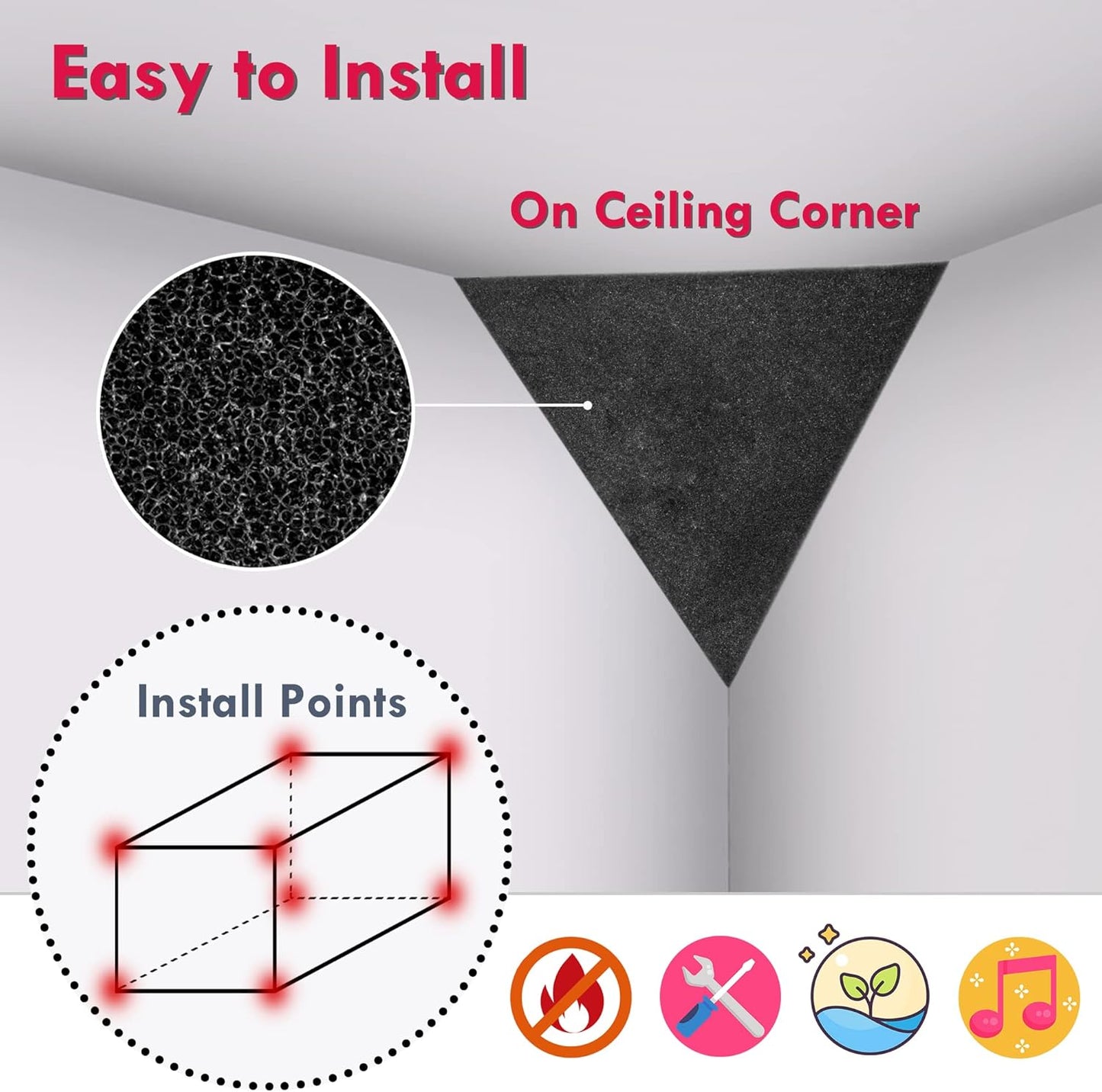 4 Pack Bass Traps for Ceiling Corner 16.5" Triangle 12" Depth Triangular Pyramid Acoustic Foam Bass Trap Sound Proofing for Home Studio Booth Low to High Frequency Sound Absorption Foam