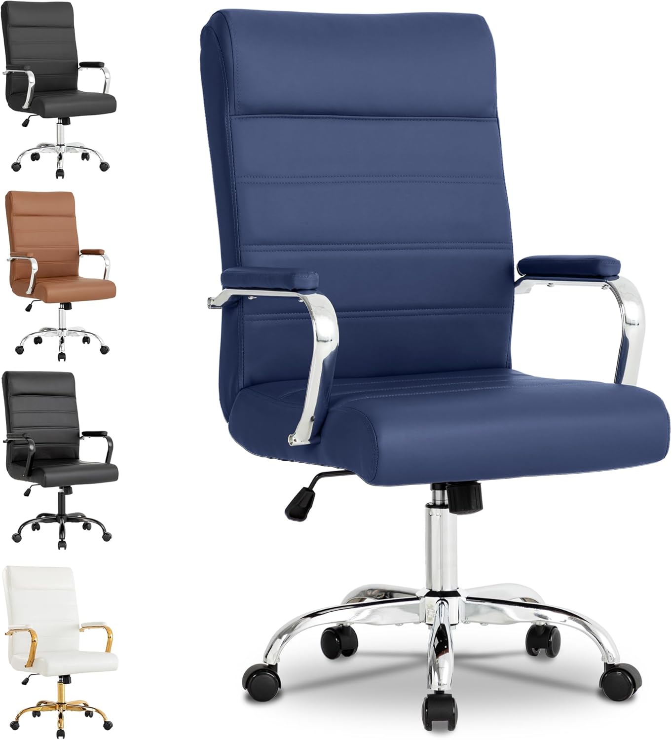 Modern Office Desk Chair, Conference Room Chairs, High Back Ergonomic Home ofiice Chair, Adjustable Height Swivel Executive Computer Chair with Padded Seat and Armrest (Blue)