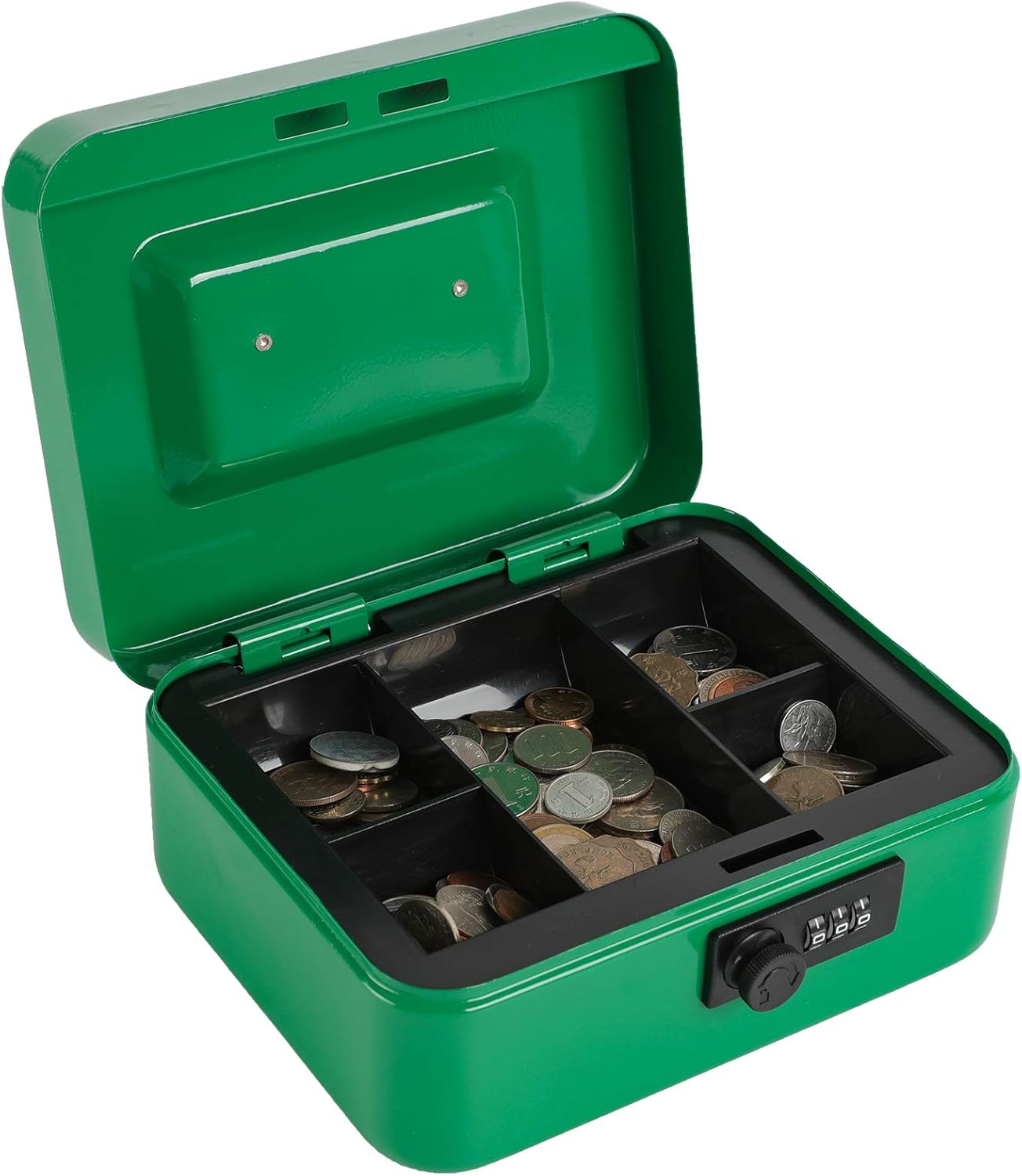 xydled Cash Box with Money Tray,Locking Cash Box with Combination Lock,Money Box with Removable Coin Tray,Medium,7.87"x 6.30"x 3.54",Green