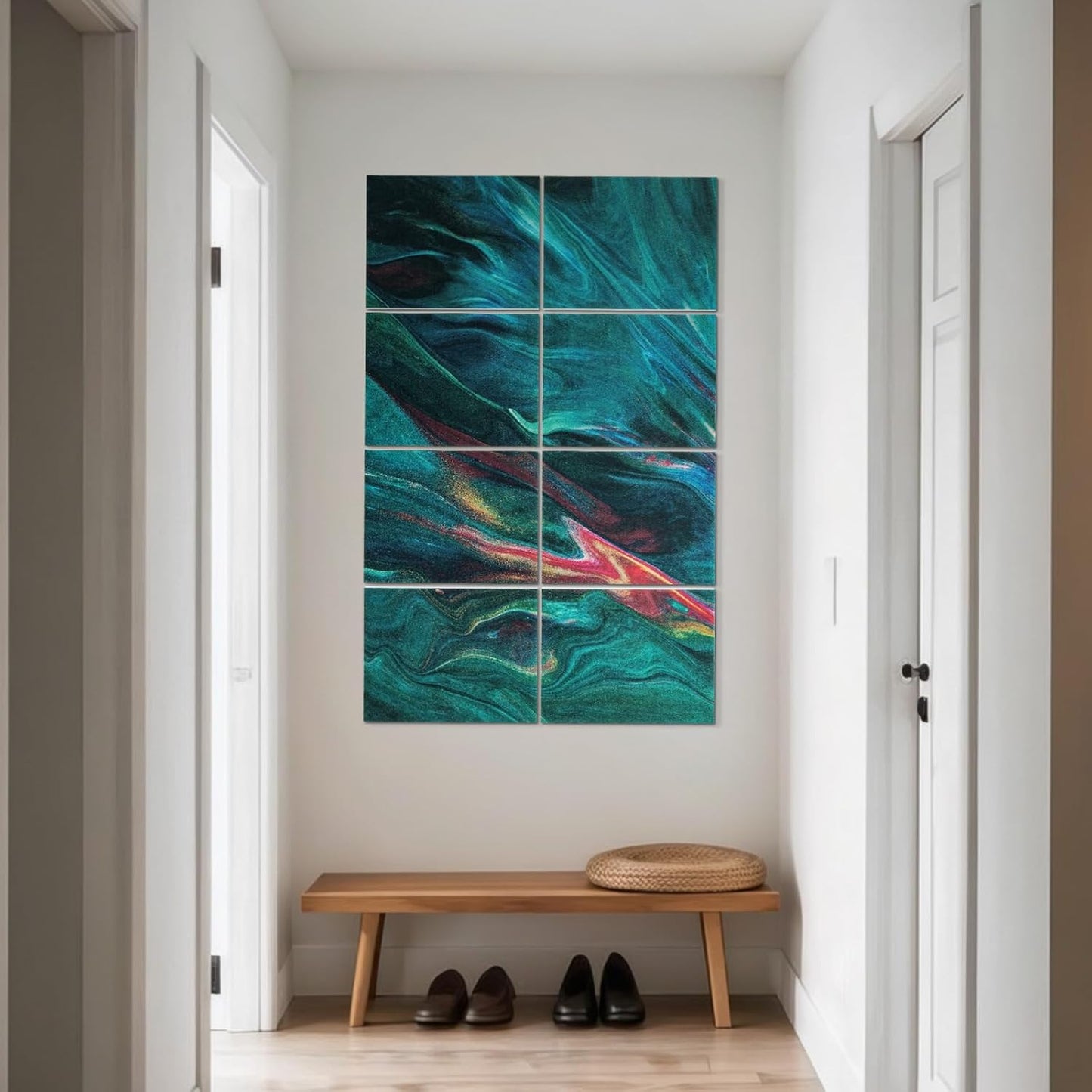 UMIACOUSTICS 8 Pcs 0.7Inch Thick Art Acoustic Panels, Total 47.2” x 31.5” Decorative Sound Absorbing Art Panels, Acoustical Wall Panels for Home, Office, Hotel, Turquoise-Light