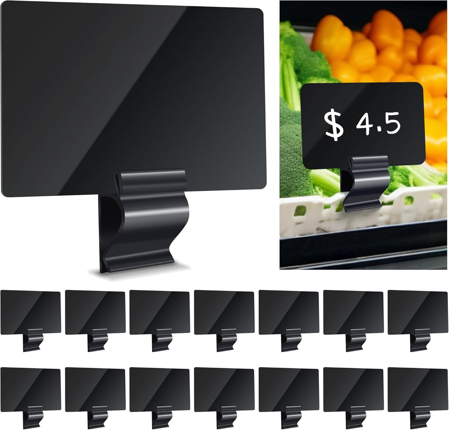 Mlici 14 Pack Sign Labels Clip Holder, Plastic Food Tray Label Holder, Reusable Labels Clip on Sign Holders for Cup Bowl Pan Buffet Deli Trays Board Bake Signs