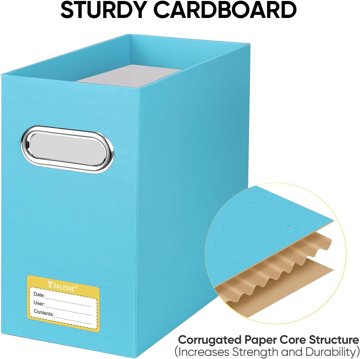 BALEINE File Organizer Box, Cardboard File Folder Organizer with Handle for Letter Size, Portable Collapsible Hanging Filing Box for Home Office Document Storage (4 Pack, Blue)