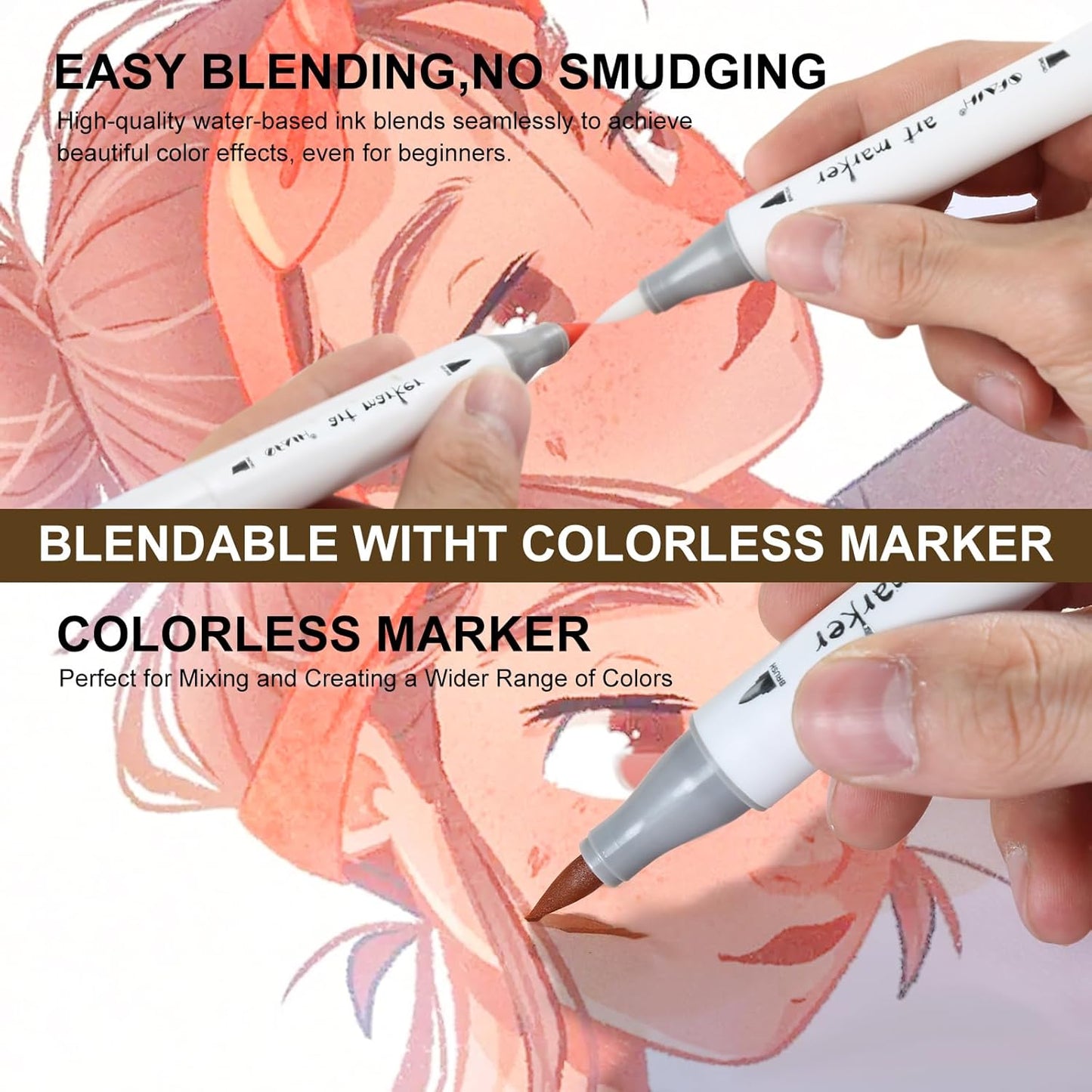 SFAIH Light Skin Tone Marker Pens 11 Colors + Mixed Color 0 - Dual Brush & Chisel Tips Art Marker Set for Portraits Coloring Drawing