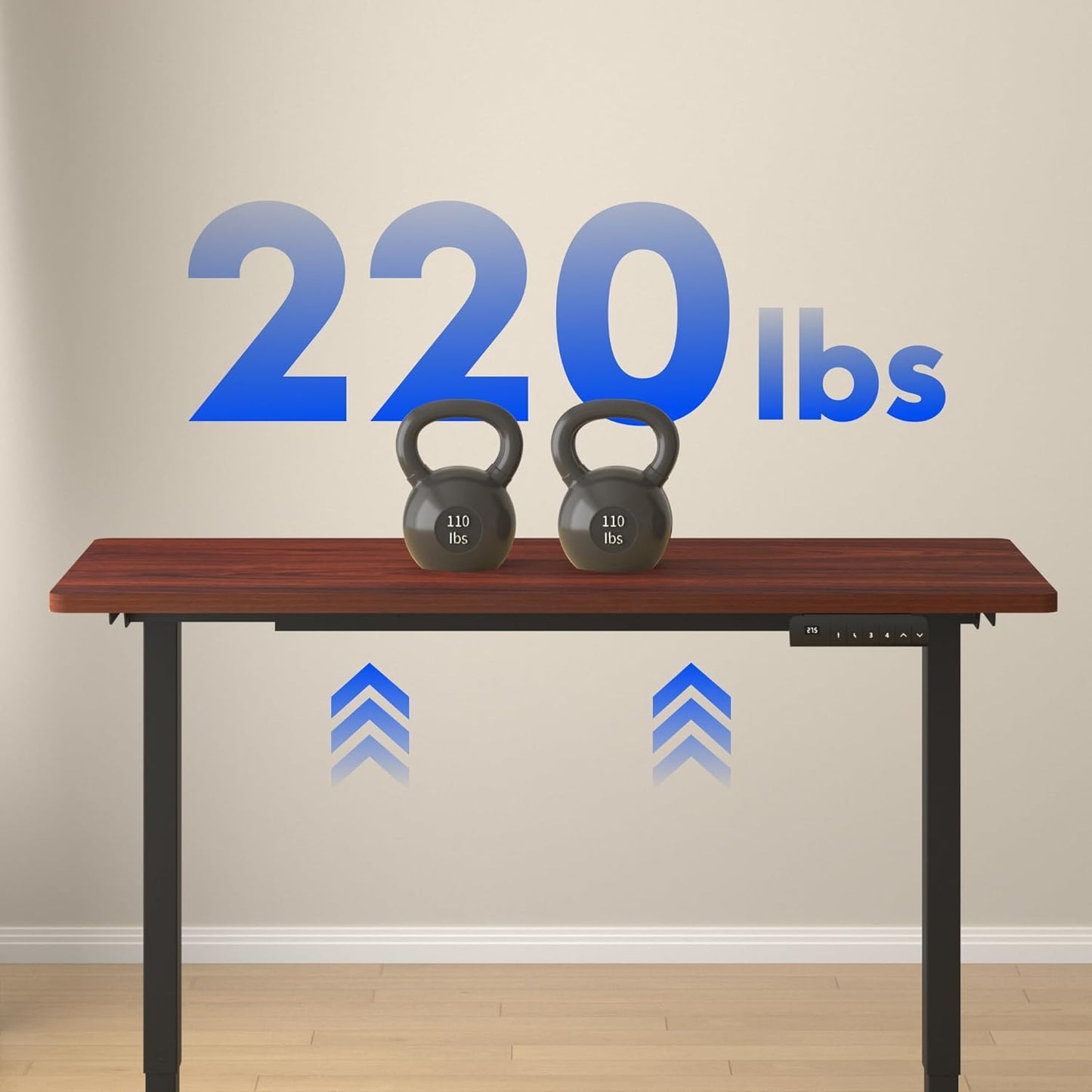 FLEXISPOT E3 Dual Motor Electric Standing Desk 48x24 Inch Whole-Piece Board Height Adjustable Desk Electric Sit Stand Desk (Black Frame + Mahogany Desktop, 2 Packages)