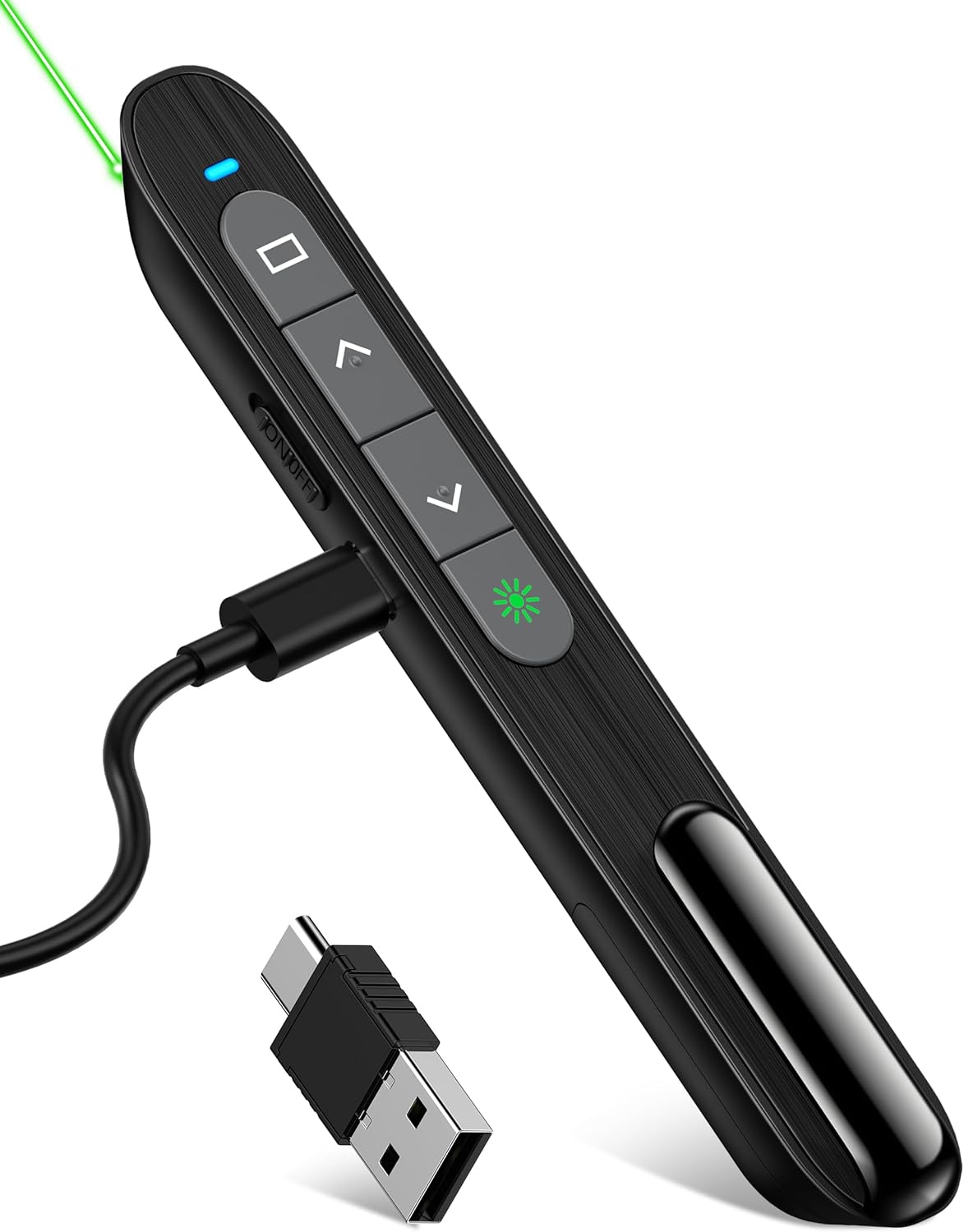USB C Rechargeable Presentation Clicker with Green Light,Remote Clicker for Presentations Wireless Presenter Slide Changer PPT Advancer Pointer with Volume Control for Laptop Computer