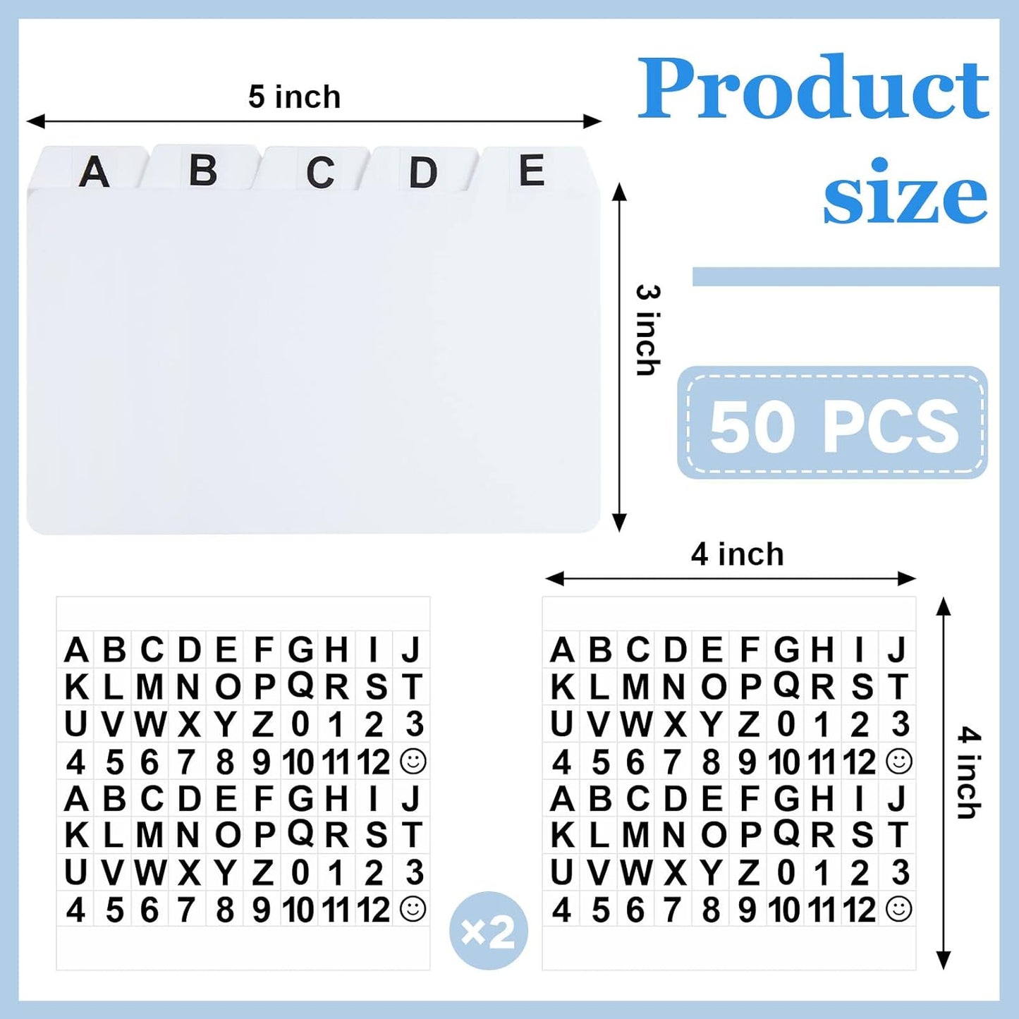 Lewtemi 50 Pcs Index Card Dividers 3 x 5 Inch Index Card Dividers with Tabs Guides with 2 Pcs Alphabet Number Stickers for Office Recipe Business (White)