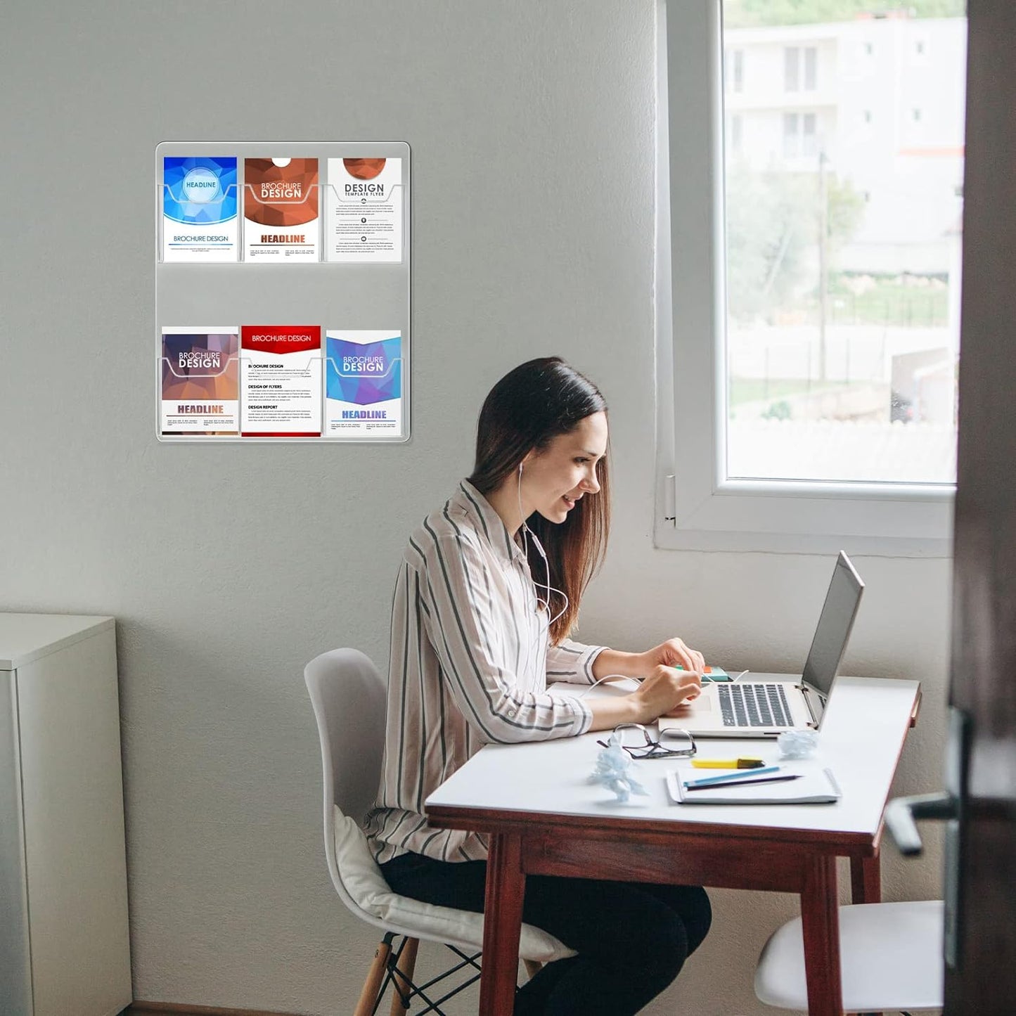 Eersida Acrylic Brochure Pamphlet Holder Brochure Display Stand Business Tri Fold Multi Slot Holder Rack Wall Mount Clear Pocket Space Saver for Flyer Literature Menu Advertise(6 Pockets)