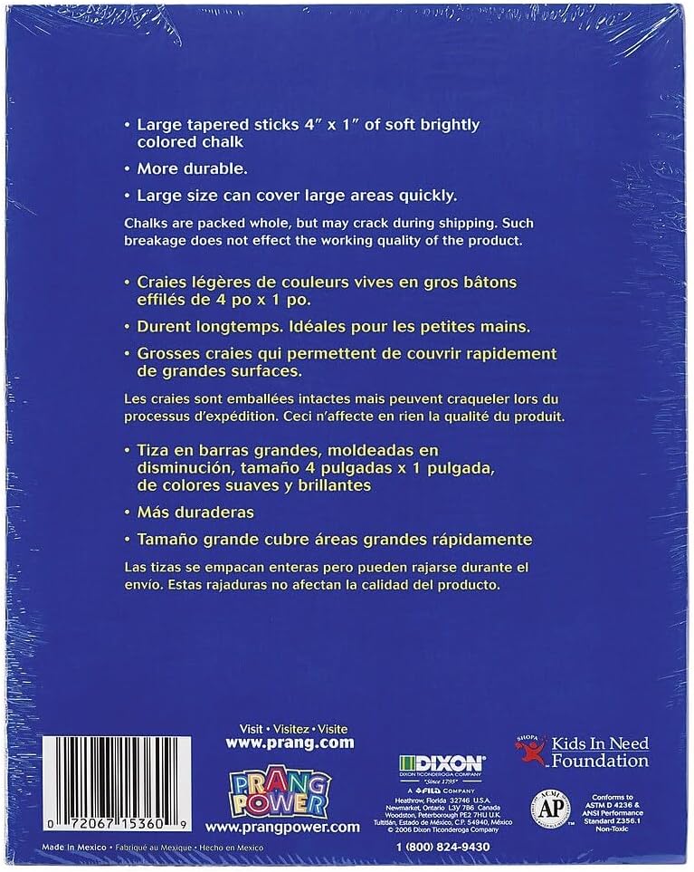 PRANG Freart Colored Paper Chalk, Large, Round Tapered Sticks, 1 x 4 Inches, 12 Sticks per Box, 12 Assorted Colors (15360)