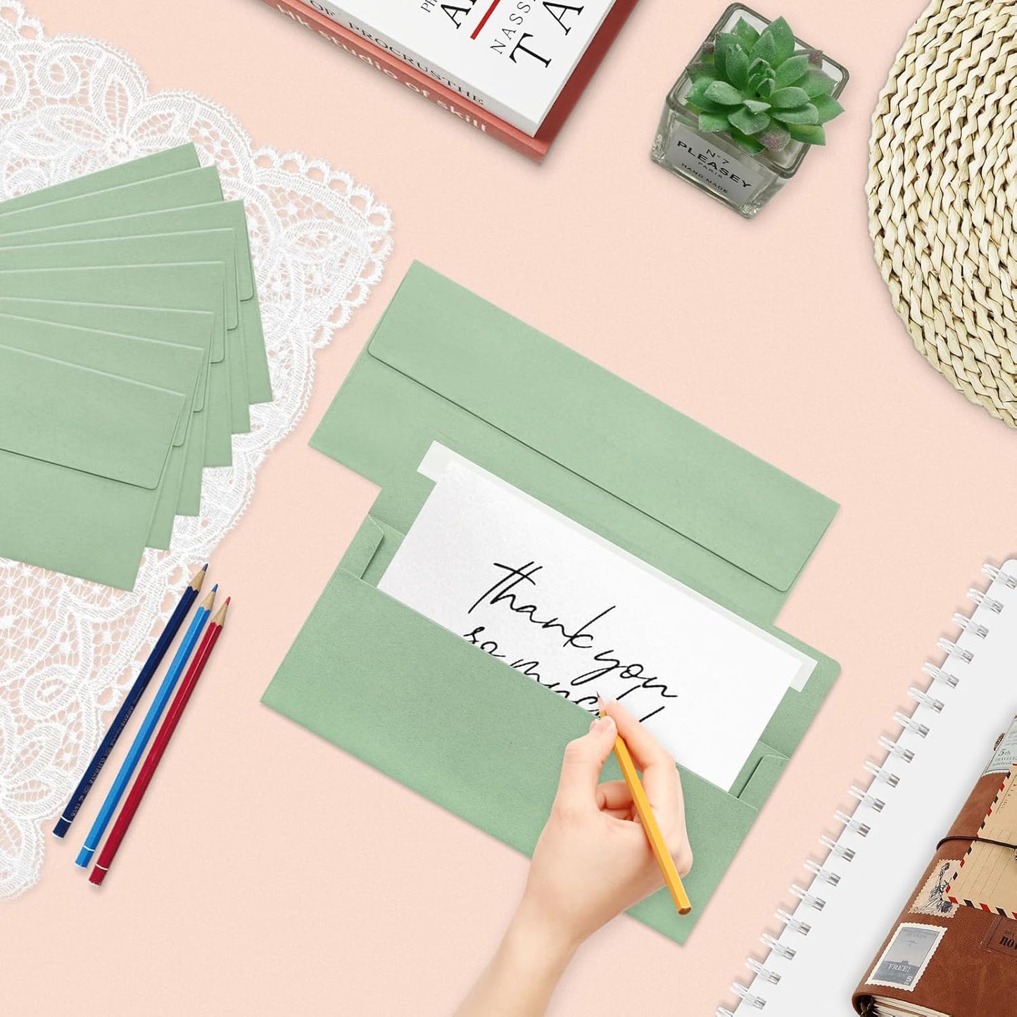 50 Pack #10 Business Envelopes, Sage Green Standard Envelopes Self Seal, Letter Size Mailing Envelopes for Checks Letters Invoices Statements Birthday Graduation Wedding, 4 1/8 x 9 1/2 Inch