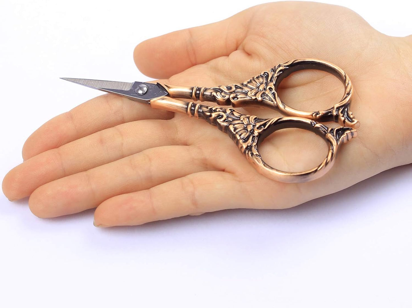 BIHRTC Vintage European Style Scissors Stainless Steel for Cross Stitch Cutting Embroidery Sewing Handcraft Craft Art Work DIY Tool(Red Copper)