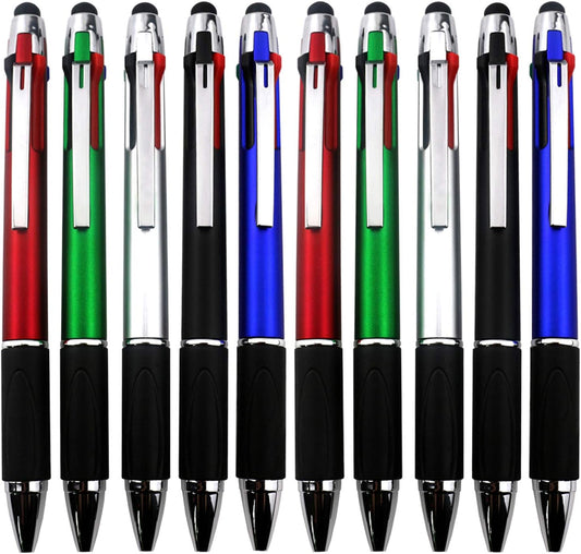 MiSiBao 4-Color Ballpoint Pen Multi Colored Pens in One Stylus Pens for Touch Screens Pens Medium Point(1.0mm) (10-Count)