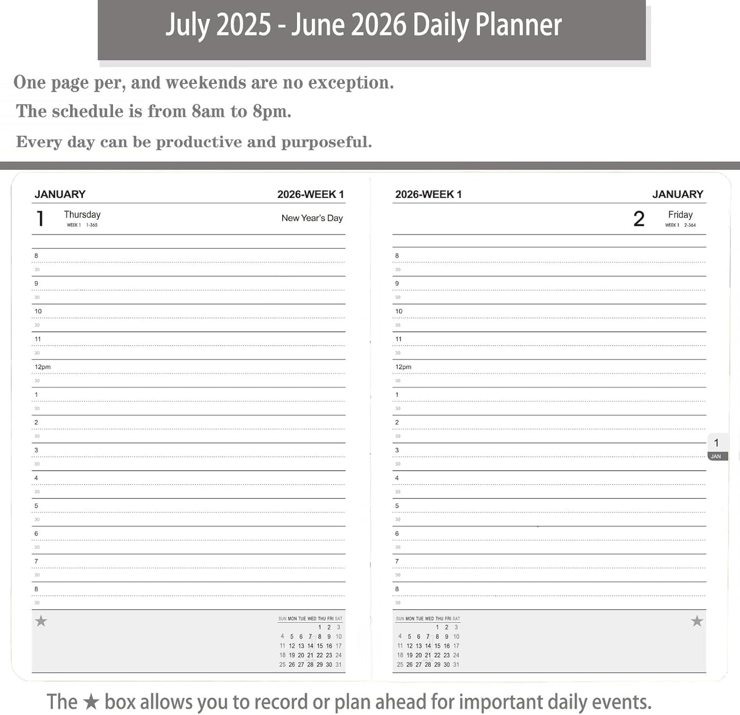 Daily Planner 2025-2026, One Page Per Day, Academic Planner (July 2025 - June 2026), Appointment Book with Time Slots and Monthly Tabs, 5.7" x 8.25", Pocket, Leather Cove (Brown)