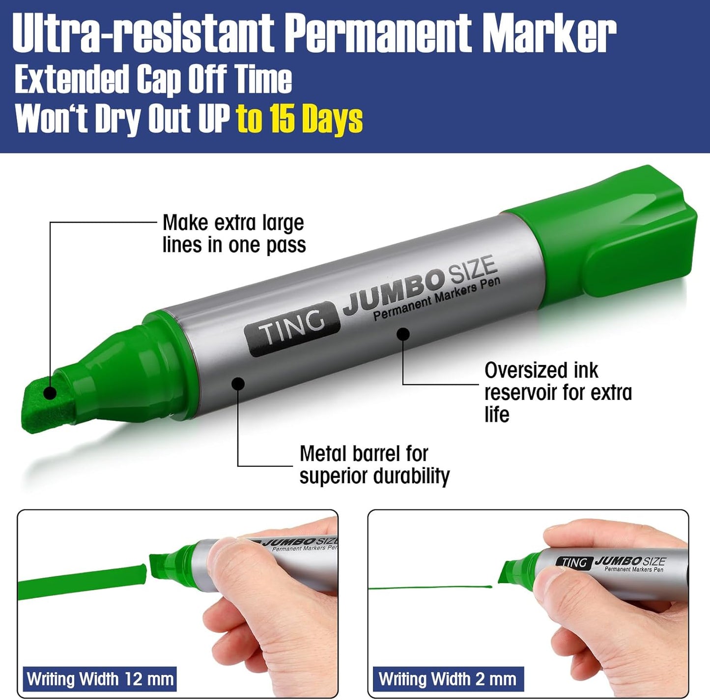 Fuutreo 16 Pcs Jumbo Size Permanent Markers Bulk Large Chisel Tip Permanent Markers Thick Waterproof Jumbo Pens Set Huge Poster Supplies(Rainbow)