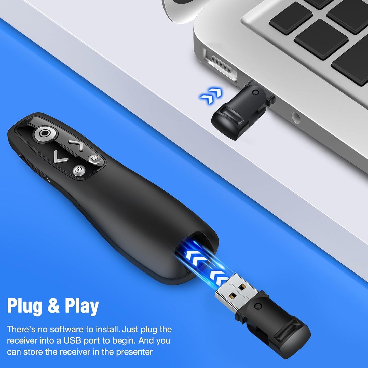 Presentation Clicker Wireless Presenter Remote for PowerPoint, Powerpoint Clicker with Volume Control PowerPoint Slide Advancer for Mac, Computer, Laptop-E600