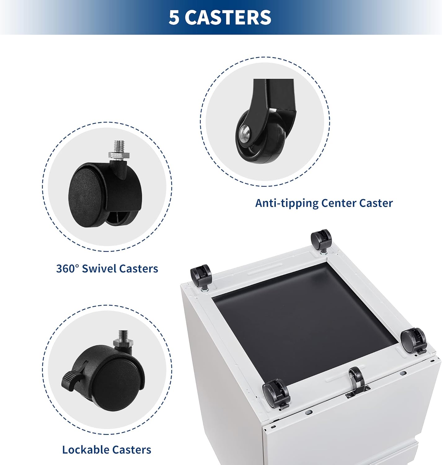 3 Drawers File Cabinet with Lock Metal Vertical File Cabient with Wheels Mobile File Cabinet for Office Home Fully Assembled (White)