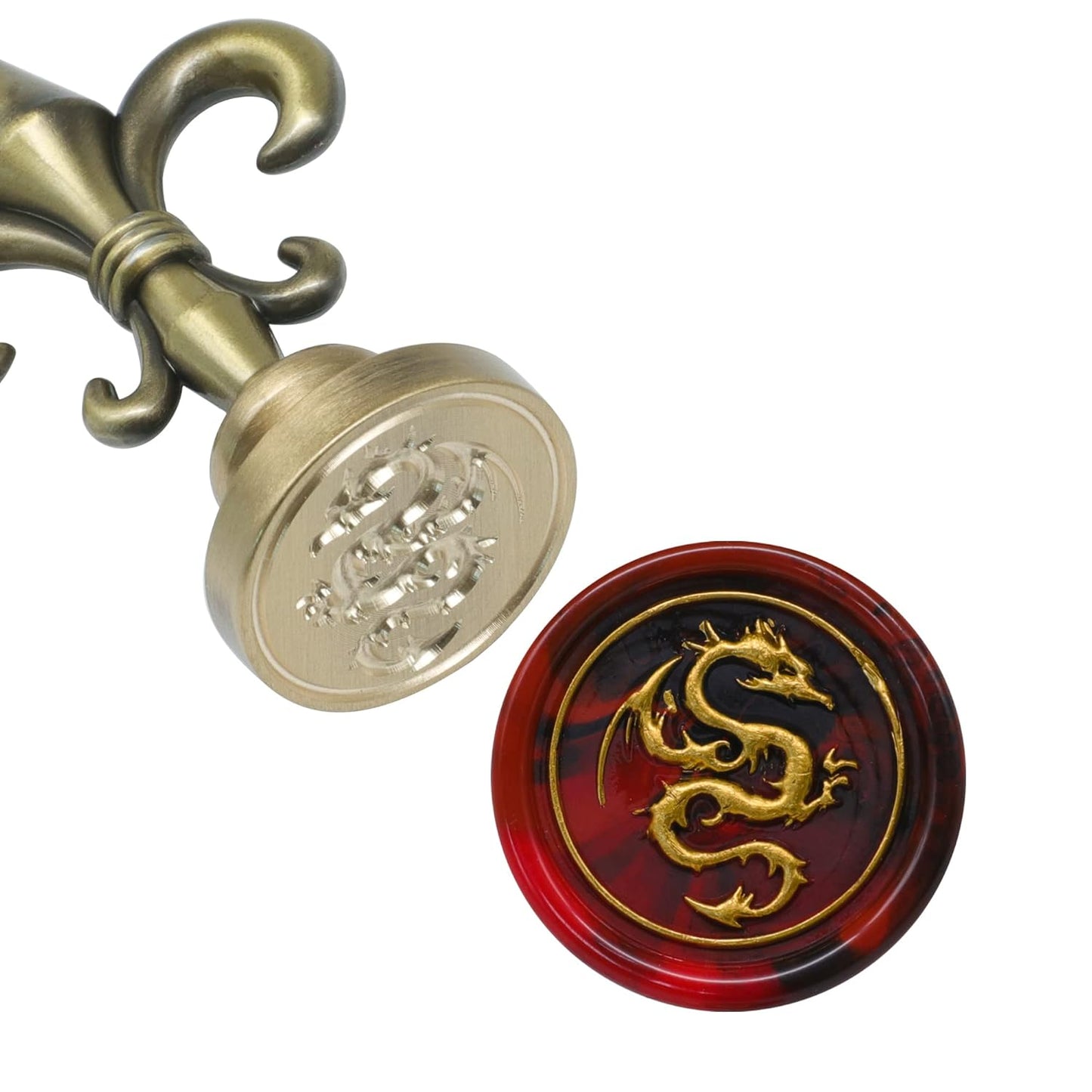 SWANGSA 3D Dragon Wax Seal Stamp, Vintage Electroplated Bronze Flower Handle Sealing Stamp for Wedding Party Invitations Gift Idea Decoration